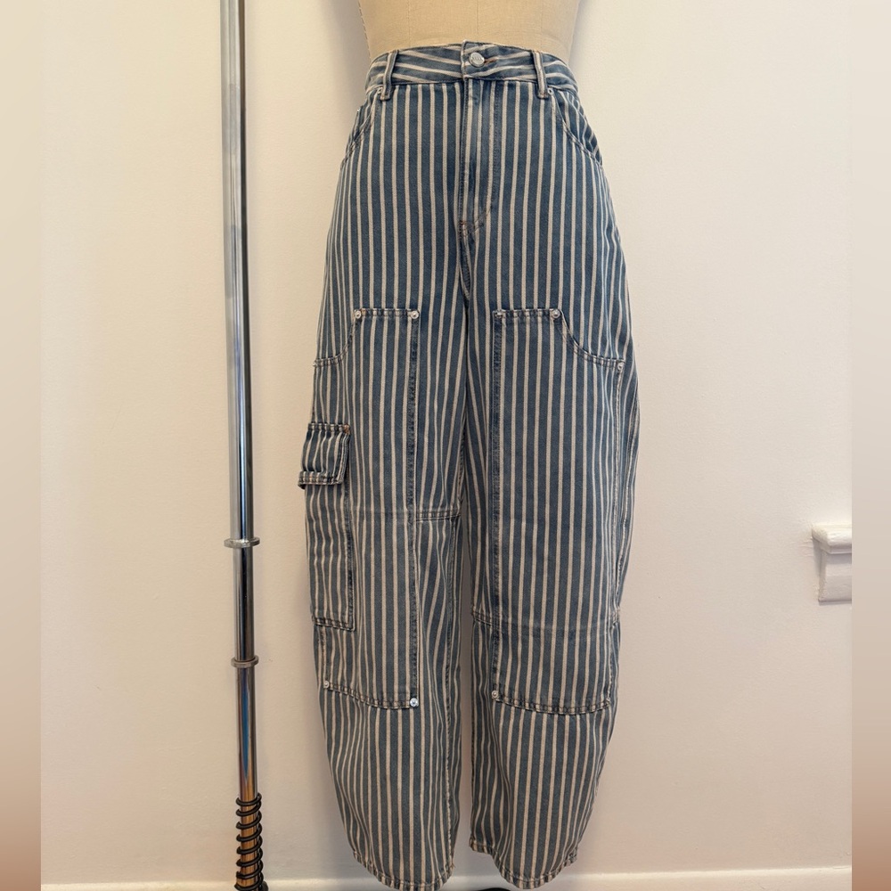Ganni Blue and White Striped Denim